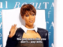 a woman is sitting in a chair and saying you just seem like you don 't pay bills