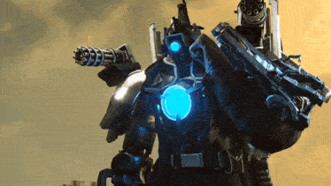 a robot with a blue light on his chest