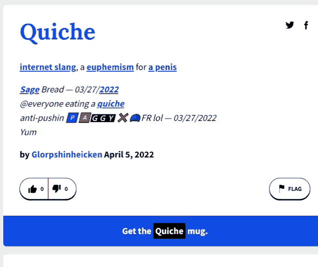 the word quiche that is on a blue page