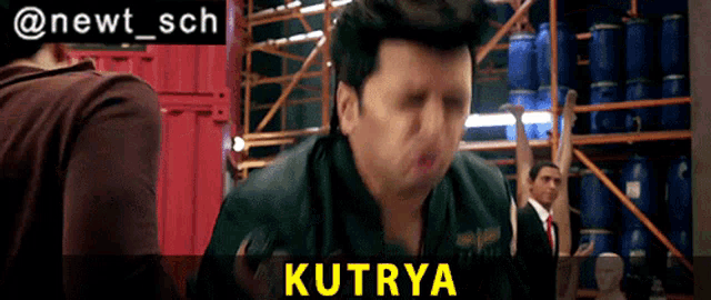 a man making a funny face with the word kutrya written below him