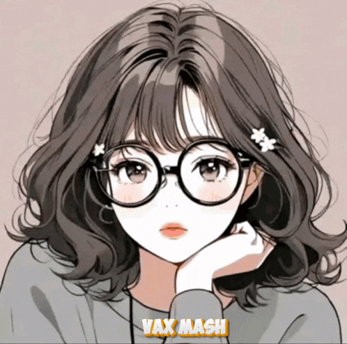 a picture of a girl with glasses and the words vax mash