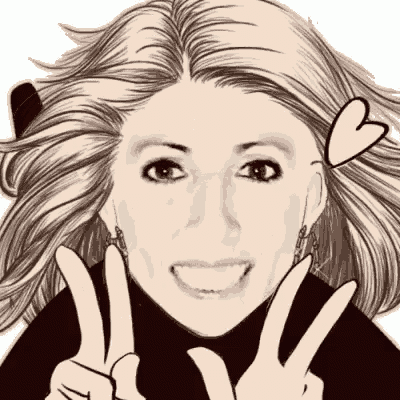 a drawing of a woman giving a peace sign