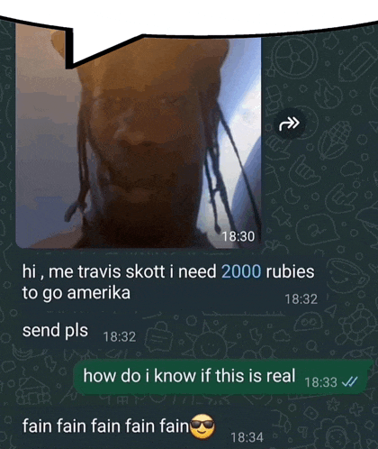 a screenshot of a text from travis scott asking for 2000 rubies