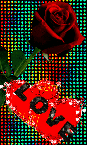 a red heart with the word love on it next to a rose
