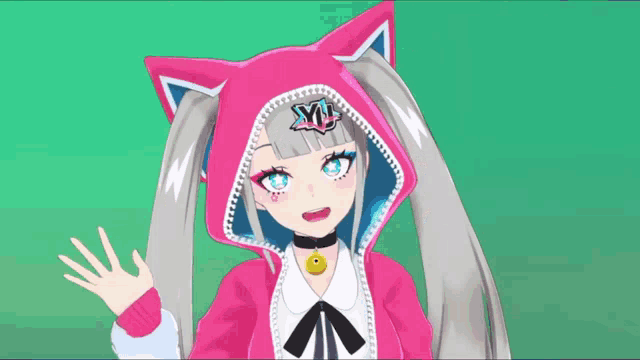 a cartoon girl wearing a pink hoodie that says yu on it