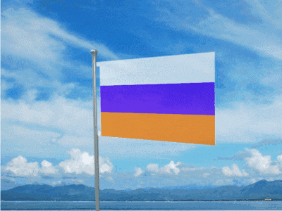 a blue white and orange flag is flying in front of a blue sky