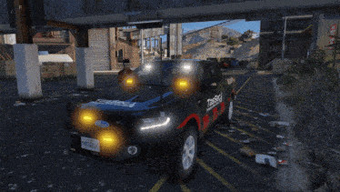 a man walks past a ford truck that says tested on the side