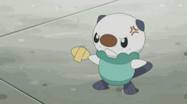 a cartoon otter wearing a blue shirt is standing on a concrete surface