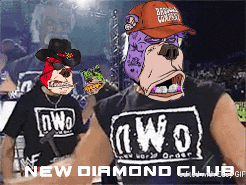 a cartoon of two wrestlers with the words new diamond club below them