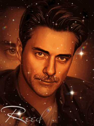 a painting of a man with a mustache and the name reed