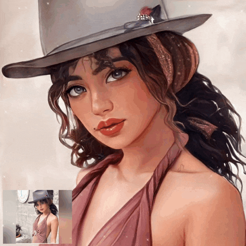 a painting of a woman in a cowboy hat
