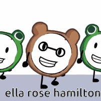 three cartoon characters are standing next to each other with the name ella rose hamilton written below them