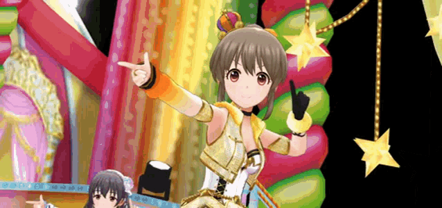 a girl with a crown on her head is pointing with her finger