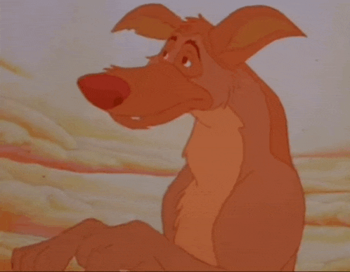 a close up of a cartoon dog with a sad look on its face