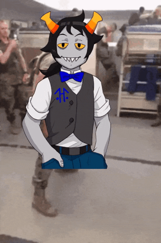 a cartoon of a troll wearing a vest with the letter t on it