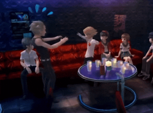 a group of people are gathered around a table with drinks