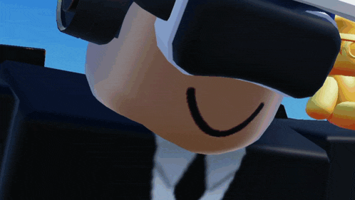 a cartoon character wearing a virtual reality headset with a smile on his face