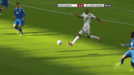 a soccer game between hoffenheim and vfl wolfsburg is being played
