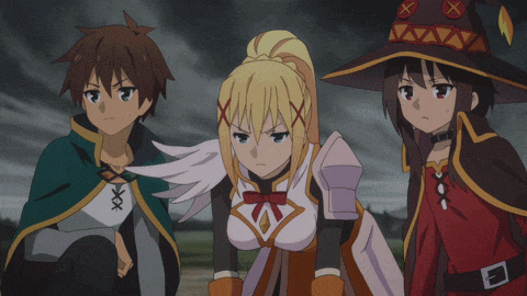 a group of anime characters with one wearing a red hat