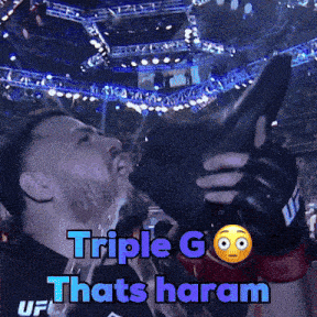 a picture of a man drinking from a shoe that says triple g thats harem
