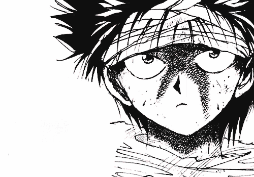 a black and white drawing of a boy with a bandage on his head and the words fire demon soul below him