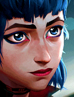 a close up of a woman 's face with blue hair and red lips