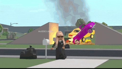 a cartoon character is standing in front of a building that says hotdog 's house
