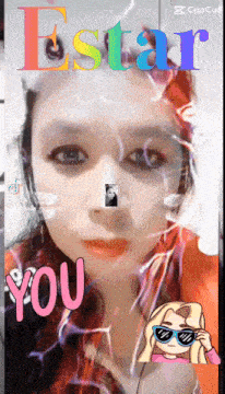 a woman 's face is surrounded by the word estar and the word you