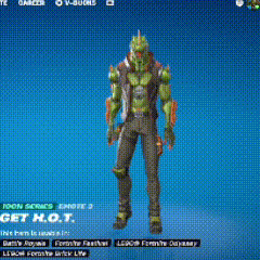 a man in a green outfit is standing on a blue background in a video game .