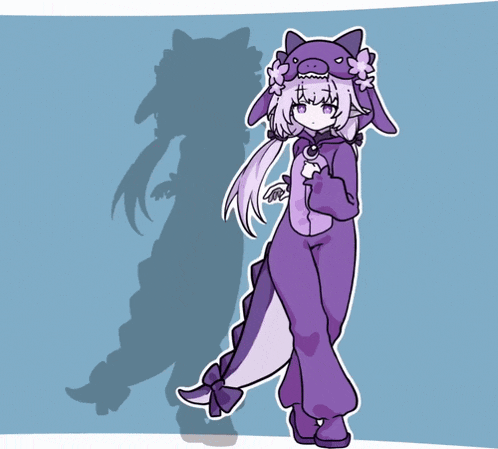 a drawing of a girl in a purple outfit