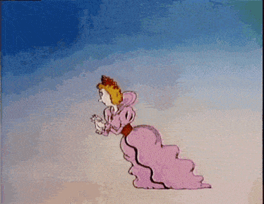 a cartoon of a woman in a pink dress with a crown on her head