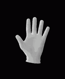 a white glove is against a black background