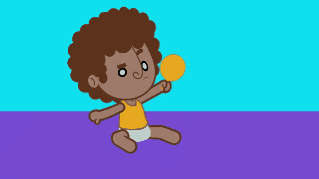 a cartoon of a baby in a diaper holding a cookie
