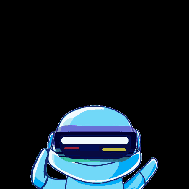 a cartoon character is wearing a virtual reality headset and has a new post sign above his head