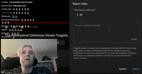 a screenshot of a youtube channel called the pyrocynical christmas dinner tragedy