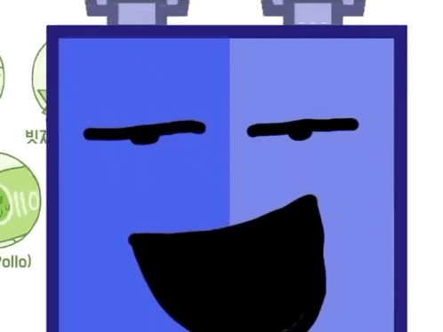 a blue cube with a black face and a smile on it .
