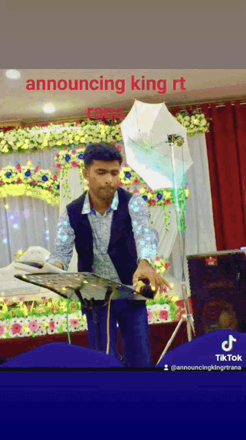 a man playing a keyboard with the words announcing king rt at the top