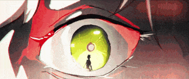a close up of a person 's eye with a green eyeball