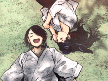 a drawing of two people laying upside down with their heads together