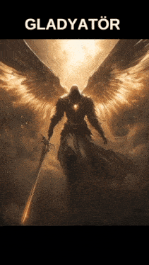 a poster of an angel holding a sword with the word gladyator underneath