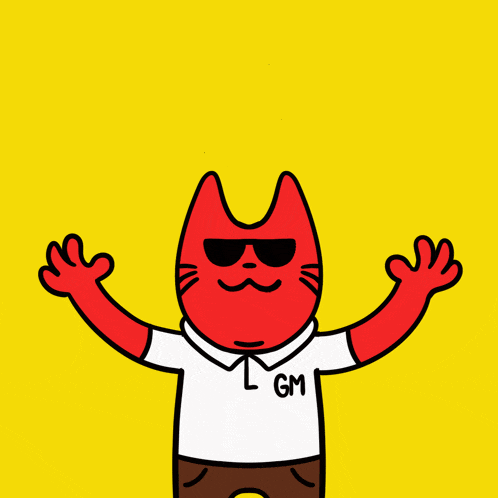 a cartoon cat is holding up the letters lf9 and gm