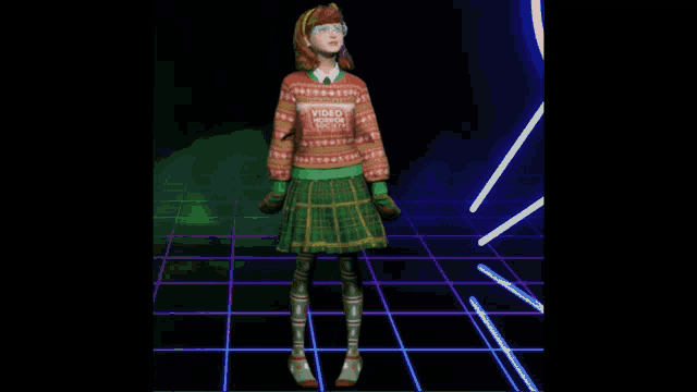 a girl with a video game society sweater on