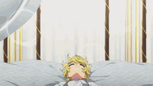 a close up of a yellow haired anime character