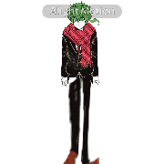 a cartoon character with long legs and green hair is wearing a scarf .