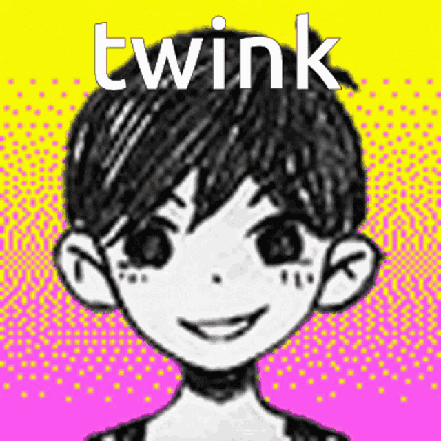 a black and white drawing of a boy with the word twink below him