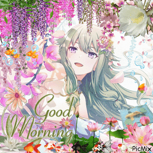 a picture of a girl with the words good morning