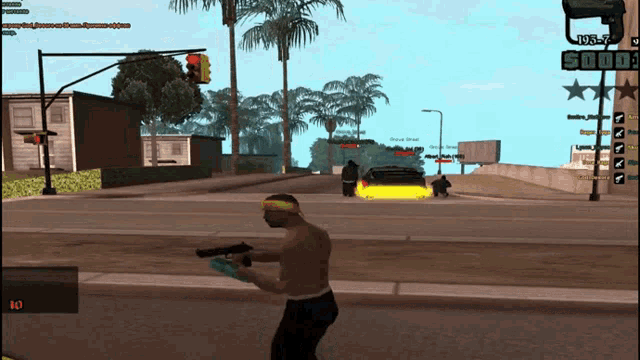 a screenshot of a video game shows a man holding a gun in front of a sign that says 50