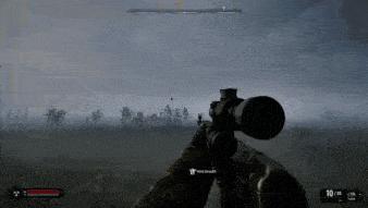 a person is holding a sniper rifle in a video game with a scope .