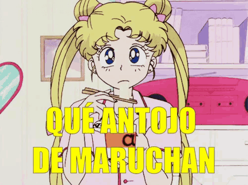 a picture of a girl with chopsticks and the words que antojo de maruchan