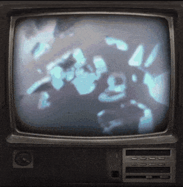 a television with a clock on the bottom right